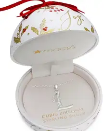 Giani Bernini Ornament Box with silver Cubic Zirconia L Initial Pendant Necklace