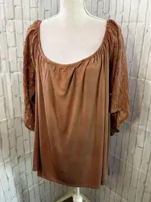 NWT Paper+Tee Mauve Top w/ Lace Sleeves