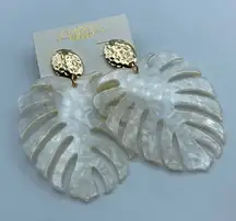 Amrita Singh Palm White Marbleized Leaf Large Statement Earring