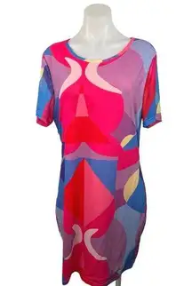 Shein Curve Women's Multi Short Sleeve Crew Neck Pullover A-Line Midi Dress 2XL