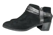 Clarks Ankle Boots Womens Size US8.5M Breccan Shine Black Suede Straps