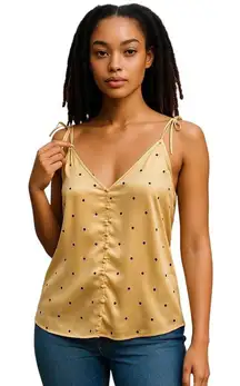 Asos Satin Starburst Print Button Down Tank Top Beige Size 12 Summer Baddie Boho