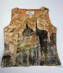 Mable Vintage Sleeveless Top Cityscape Print‎ Artsy Tank Top Size 42