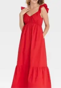 Women's Flutter Cap Sleeve Maxi A-Line Dress