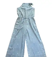 Anthropologie Cloth & Stone Chambray Polka Dot Jumpsuit Cropped Wide Leg