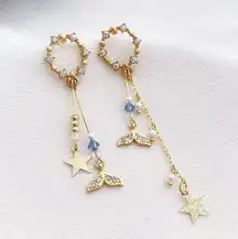 Fish Tail Crystal Beaded Tassels Stud Drop Earring 