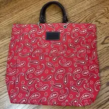 Neiman Marcus Red Paisley Bandanna Print Farmhouse Country Tote Bag