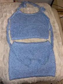 Blue sequin knit skirt set size XS