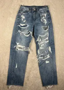 american eagle 90s boyfriend jeans relaxed fit size 4 distressed raw hem