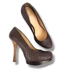 Joan & David  Sz 9M Brown Woven Leather Platform High Heels Pump Round Toe Shoes