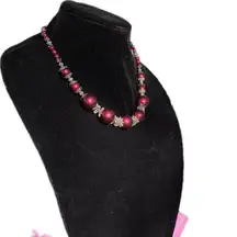 PANNEE by Panacea Elegant floral Silver Burgundy Beaded Necklace lightweight 20”