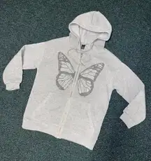 Bedazzled Butterfly Zip Up Jacket Hoodie Sweatshirt Shirt Top