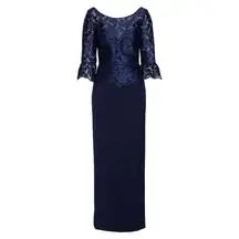 JS Collections Embroidered Mesh Peplum Gown