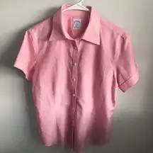 Brooks Brother Fitted  Non-Iron Button Down Cuffed Sleeve Red/white Pinstripe 10