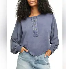 Free People Melodi Henley long sleeve tee sweater top navy quarry raglan raw