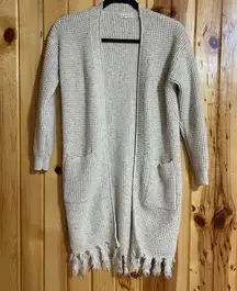 Bohme  waffle knit long open front fringe cardigan