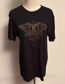 Vintage Black Short Sleeve Tee with Distressed Graphic AEROSMITH
