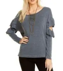 Chaser  Vintage Rib Long Sleeve Vented Ruffle Dolman Top in Cruise Gray Size M