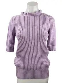 Ann Taylor LOFT Purple Lilac Half Sleeve Ribbed Knit Ruffle Sweater Top Size M
