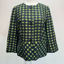Blue Lime Green Woven Silk Blend Boucle Tweed Tailored Peplum Jacket Austin Reed