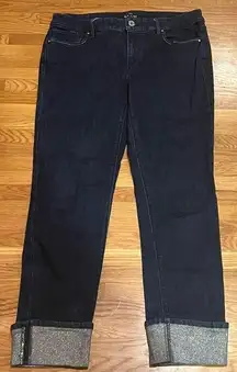 White House Black Market Slim Ankle Mid-Rise Dark Denim Jeans Rolled Cuffs Sz 6