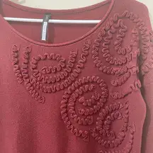 Anthropologie Plenty Tracy Reese  Dark Brick Red Burgundy Appliqué Sweater Sz S