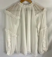 DO+BE Ruffle Long Sleeve High Neck Flow Blouse Size Small