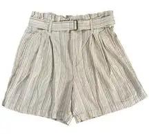 Banana Republic Factory Size 10 Paperbag Waist Shorts Linen Blend Neutral Stripe