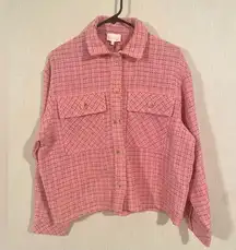 Entro Pink Tweed Button Up Shirt Jacket Shacket Barbiecore Feminine Size Medium