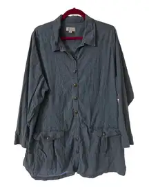 D&Co Denim Button-Front 2X Shirt Jacket With Pockets Blue Long Sleeve Womens Cas