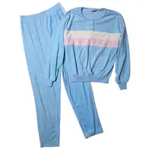 Vtg 1980s Favorites Pastel Blue Pink Trans Flag Velvet Velour 2 Pc Track Suit M