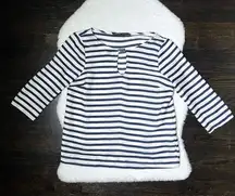 Zara Navy and White Stripe 3/4 Sleeve Blouse