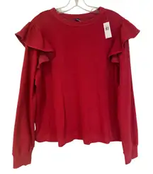 Old Navy Ruffle Sleeve Sweatshirt Women's Large Red Preppy Classic Feminine NWT