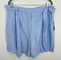 Soft Surroundings Ojai Chambray Shorts Women's Size L Light Blue Tie Waist NWT