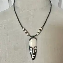 Vintage Hand-Carved Horn Face Mask Necklace