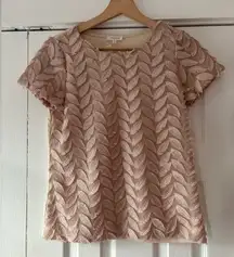 Anthropologie Weston Wear Blush Pink Embroidered Feather Top Size XS‎ NWT