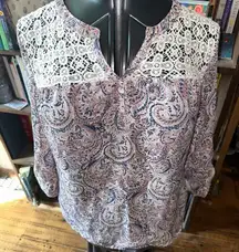Daniel Rainn paisley Jacobean boho lace trim M top