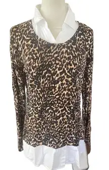 Faded Glory Animal Print Full Collar Lightweight Long Sleeve Blouse Size Large-E