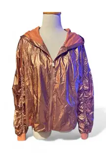 G by Guiliani Sz 14 Metallic Rose Gold Hooded Zip Windbreaker Hi Low Jacket
