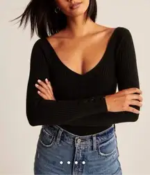 Abercrombie & Fitch Black Ribbed Scoop Neck Sweater Bodysuit