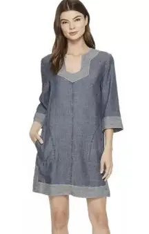 Trina Turk Tunic Chambray Linen Shift Dress Minimalism Size M Capsule Wardrobe