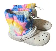 Crocs Classic Lined Neo Puff Boots W/10 M/8 In Tie-Dye Mineral Blue Fleece Lined