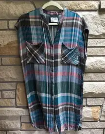 Anthropologie Holding Horses Plaid Shirt Dress Tunic Button Down cotton small