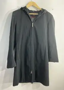 Womans Ann Klein Full Zip Coat Small Black Hood Lined 3/4 Length Pockets
