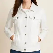 Lands' End Women's White Denim Jean Jacket Size M Casual Formal Side Pockets