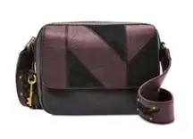 Fossil Aria Cow Hide Leather Shoulder Bag, Patchwork Black & Brown, Retail $178