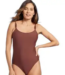 New Womens Kona Sol Brown Chain Link Medium Coverage One Piece Swimsuit - Sz M