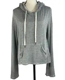 Cloth & Stone  Small Hoodie Jacket Raw Hem Long Bell Sleeves Pocket Heather Gray