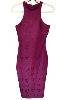 D2 AX Paris Burgundy Jacqard Bodycon Fitted Stretch Midi Dress Size 10 Medium