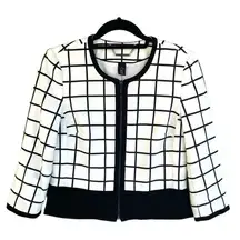 White House Black Market Women’s Plaid Cropped Jacket Zipper White Black Size 8